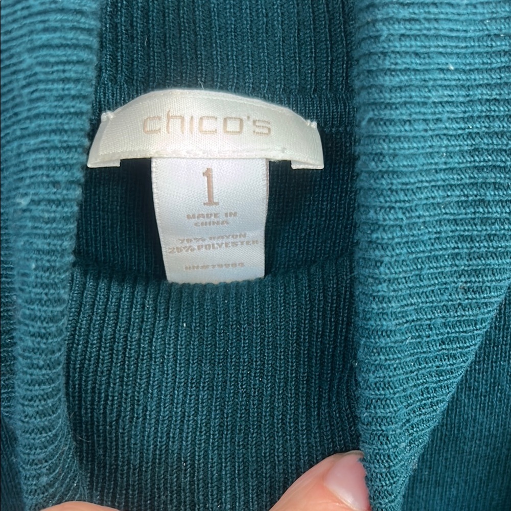 Chico's Teal Green Crochet Cardigan and Turtleneck - Picture 3 of 5